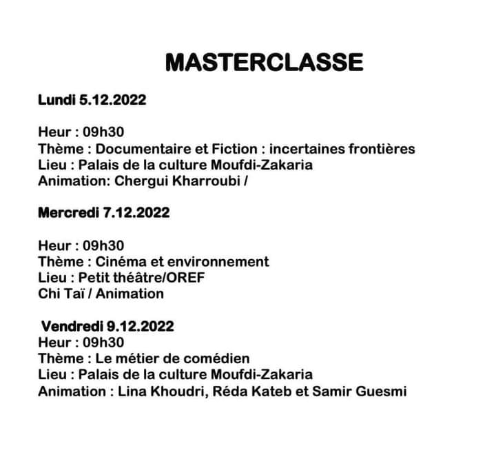 Masterclass Festival International du cinéma d'Alger